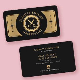 Carte De Visite Coiffeuse Vintage Noir & Or Retro Classy