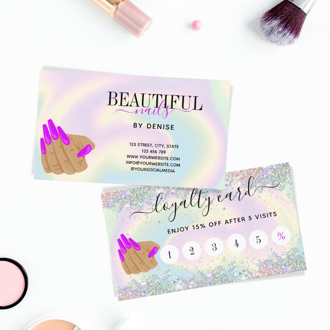 Carte De Visite Coin ongles holographe tendance main (Créateur téléchargé)