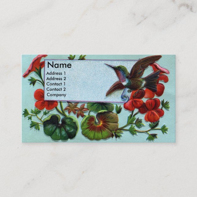 Carte De Visite Colibri et géraniums victoriens (Devant)