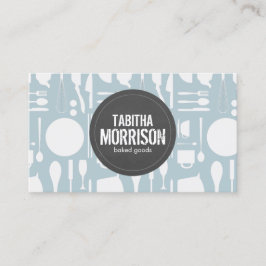 Carte De Visite Collage de cuisine en bleu avec logo gris