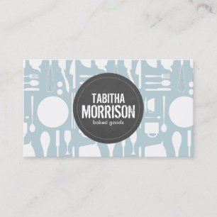 Carte De Visite Collage de cuisine en bleu avec logo gris