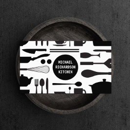 Carte De Visite Collage de cuisine noir/blanc avec logo noir