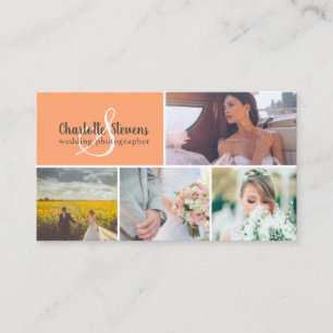 Carte De Visite Collage de photographe mariage de corail orange