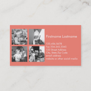 Carte De Visite Collage de photos Instagram avec 4 photos - corail