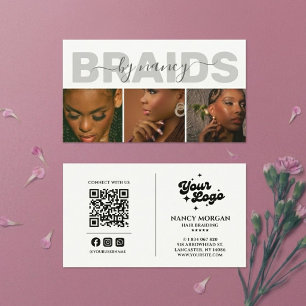 Carte De Visite Collage de photos moderne Logo Code QR de tresseus