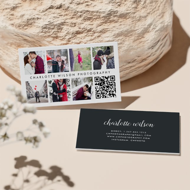 Carte De Visite Collage photo moderne | Photographe Code QR (Créateur téléchargé)