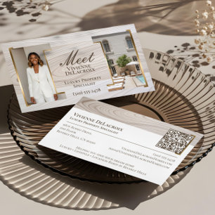 Carte De Visite Collage Photo Professionnel Bois Luxueux Élégant