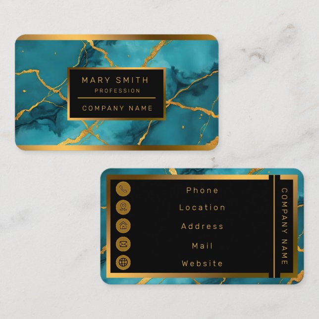 Carte De Visite Collection tendance en marbre bleu turquoise (Devant / Derrière)