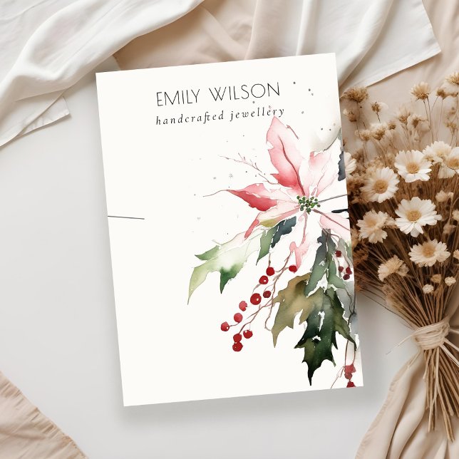 Carte De Visite Collier de feuillage de Noël doux Berry Poinsettia (Créateur téléchargé)