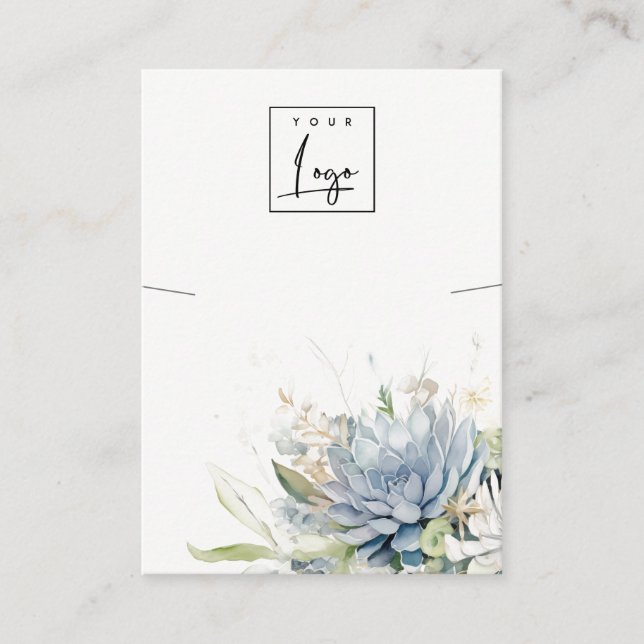 Carte De Visite Collier floral Succulent bleu doux Affichage du lo (Devant)