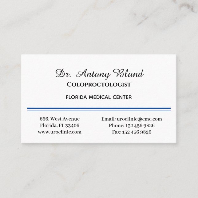 Carte De Visite Coloproctologiste Chirurgien Simple Marine Bleu (Devant)