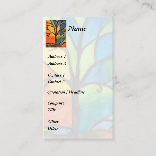 Carte de visite coloré en verre souillé d'arbre (Devant)