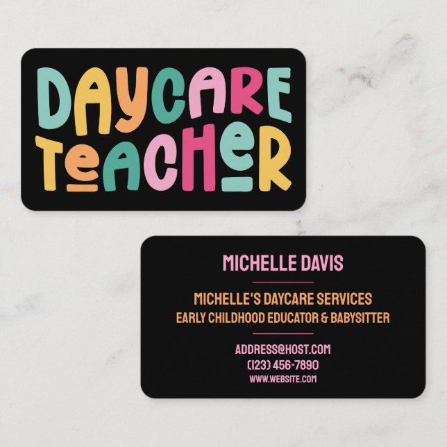 Carte De Visite Colorful Daycare Teacher  (Devant / Derrière)