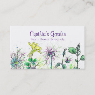 Carte De Visite Columbine Nigella Aquarelle Bouquet Fleurs sauvage