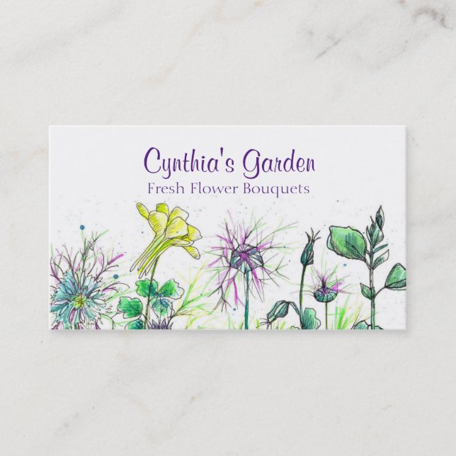 Carte De Visite Columbine Nigella Aquarelle Bouquet Fleurs sauvage (Devant)
