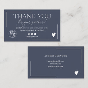 Carte De Visite Commande de script de logo bleu marine chic merci