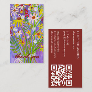 Carte De Visite Commande MERCI Aquarelle Bouquet de marais QR Code