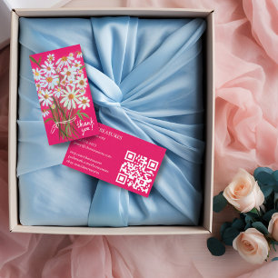 Carte De Visite Commande MERCI Cute Daisy Bouquet Rose QR Code