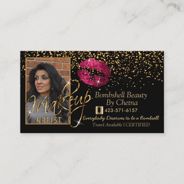 Carte De Visite Commande personnalisée - Confetti Or et lèvres ros (Devant)