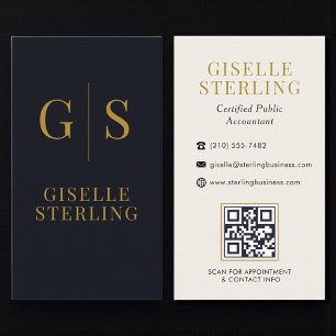 Carte De Visite Comptable CPA Monogramme Code QR Noir Or