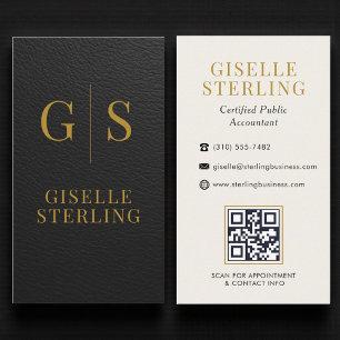 Carte de visite comptable CPA simili cuir noir or