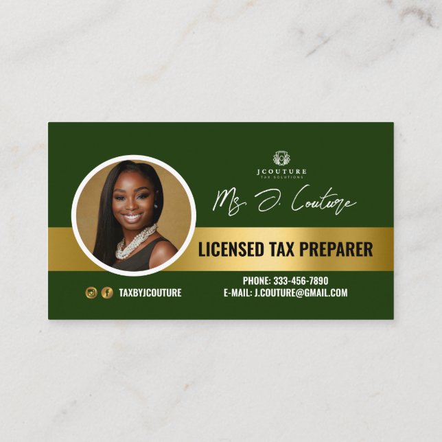 Carte de visite comptable Green & Gold Tax Prepari (Dos)