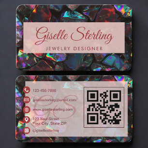 Carte De Visite Concepteur de bijoux Opale Gemstone Code QR