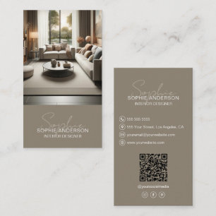 Carte De Visite Concepteur d'intérieur Nom Scénario Photo QR Taupe