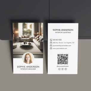 Carte De Visite Concepteur d'intérieur Photo personnalisée QR Médi