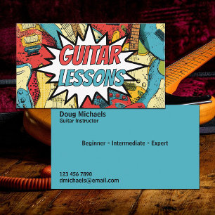 Carte De Visite Conception de bande dessinée rétro Cours de guitar