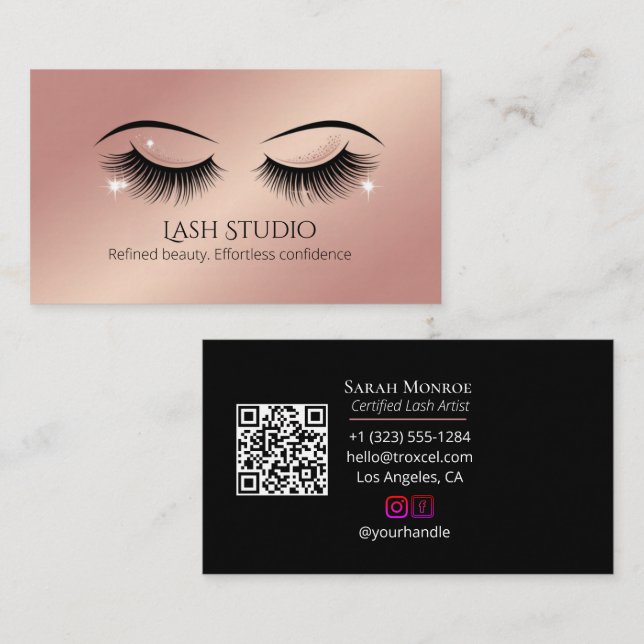 Carte De Visite Conception de cils de luxe avec code QR (Devant / Derrière)