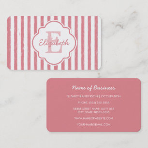 Carte De Visite Conception de nom à monogramme à rayure rose