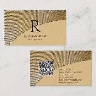 Carte De Visite Conception en or, nom et monogramme, code QR