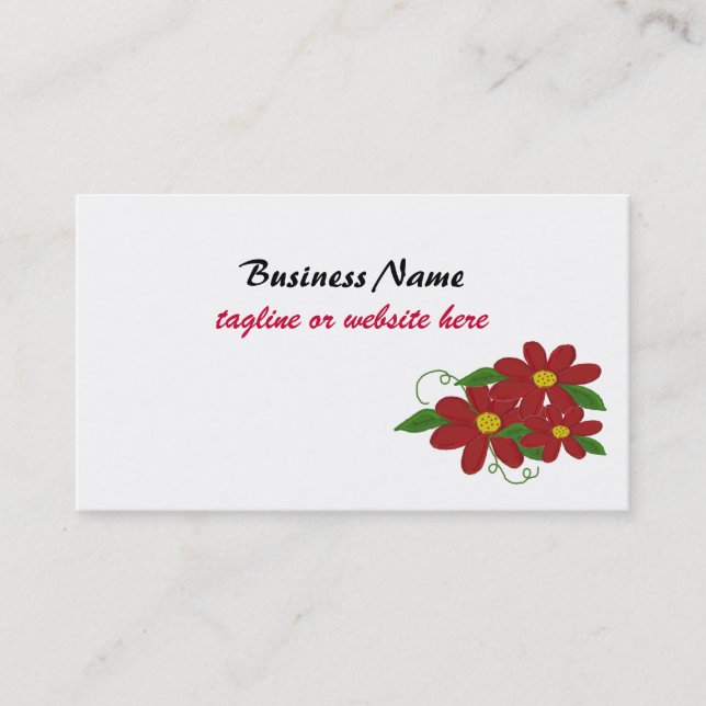 Carte De Visite Conception Florale Rouge Simple (Devant)
