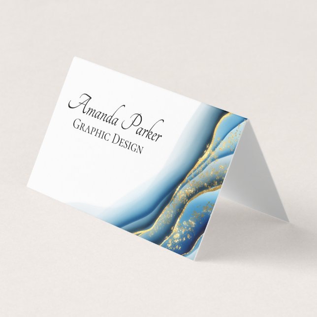 Carte De Visite Conception graphique Encre dorée Turquoise pliable (Devant)