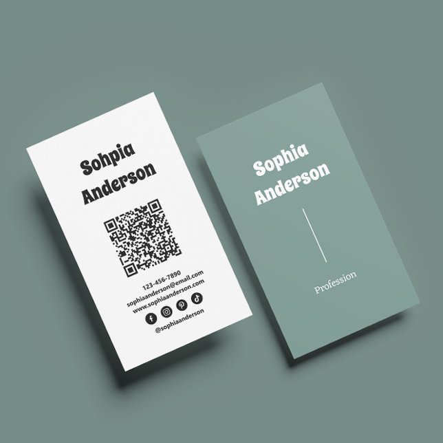 Carte De Visite Conception verticale moderne | Code QR et liens so (Créateur téléchargé)
