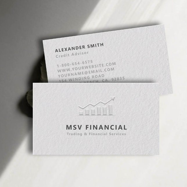 Carte De Visite Concessionnaire Faux Embossé Moderne Professionnel (dealer trader financial finance business card faux embossed black white professional sleek minimal)