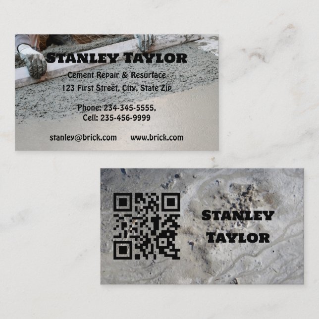 Carte De Visite Concrete & Cement Solutions Custom QR Code (Devant / Derrière)