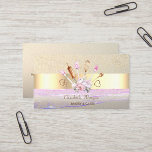 Carte De Visite Confetti d'or moderne, Grille, Outils de boulanger