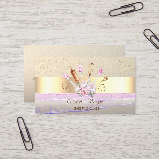 Carte De Visite Confetti d'or moderne, Grille, Outils de boulanger (Devant/Arrière en situation)