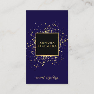 Carte De Visite Confetti en or Faux sur bleu moderne
