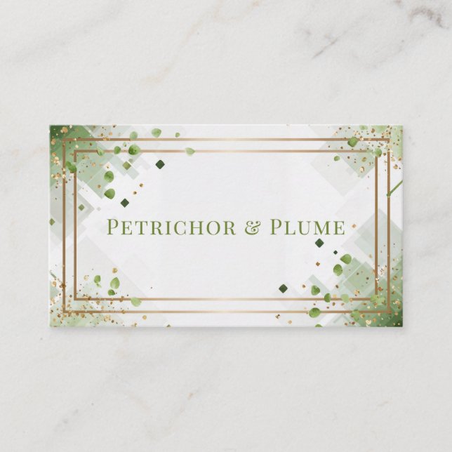 Carte De Visite Confetti géométrique moderne et verdure et or (Devant)