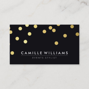 Carte De Visite CONFETTI moderne cool point motif feuille or noir