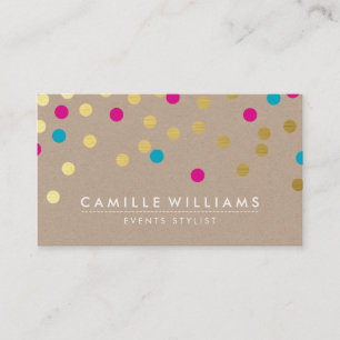 Carte De Visite CONFETTI moderne mignon motif or rose bleu kraft