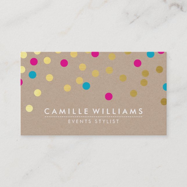 Carte De Visite CONFETTI moderne mignon motif or rose bleu kraft (Devant)