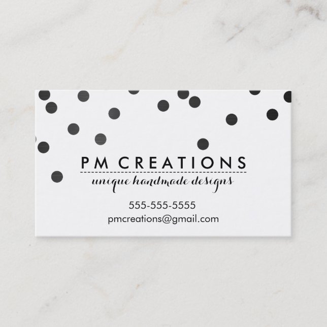 Carte De Visite CONFETTI moderne mignon pois motif noir blanc (Devant)