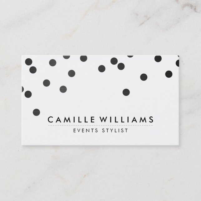 Carte De Visite CONFETTI moderne mignon pois motif noir blanc (Devant)