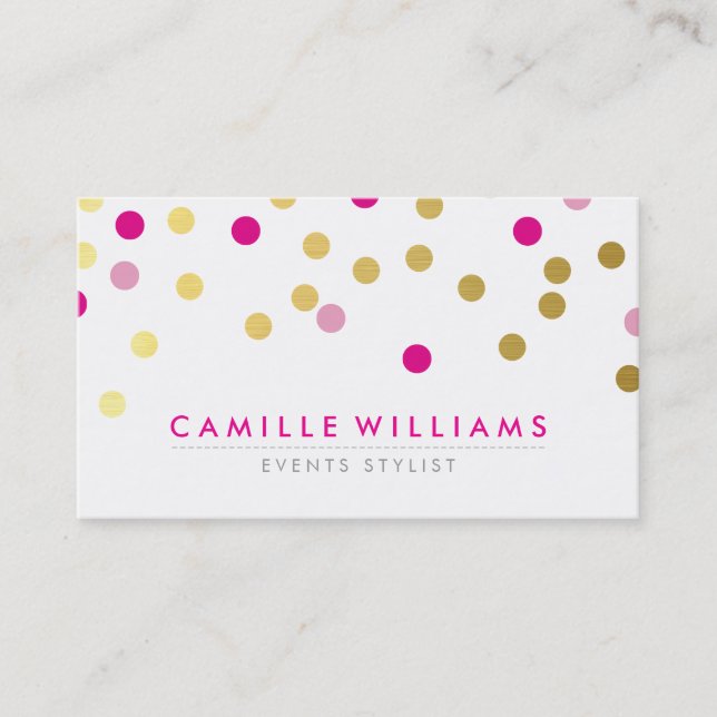 Carte De Visite CONFETTI moderne mignon spot motif or joli rose (Devant)
