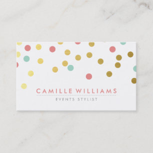 Carte De Visite CONFETTI moderne mignon spot motif or menthe corai