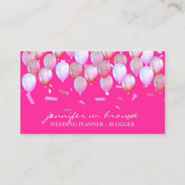 Carte De Visite Confetti rose classique style ballon volant (Devant)